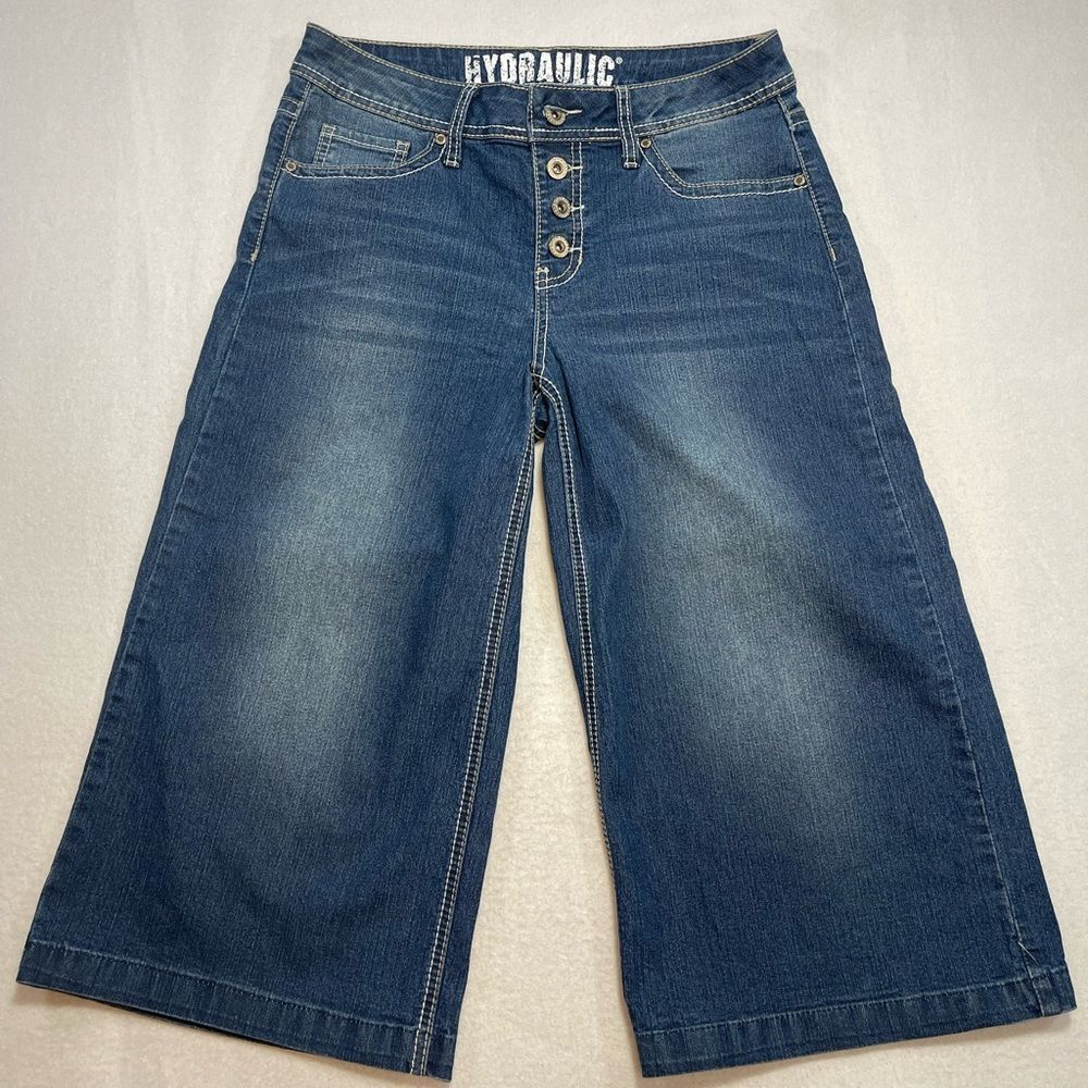 Hydraulic Denim Capri Jeans Womens Size 8 Blue Button Fly Wide Leg